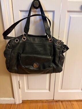 Everyday Black Leather-Look Shoulder Bag with Front Flap